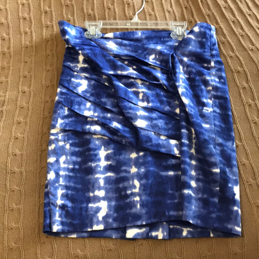 Blue watercolor printed pencil skirt